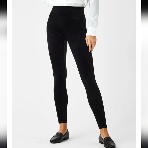 SPANX Womens Velvet Sleek Black Tummy control Leggings Size M - Picture 3 of 14
